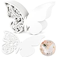 Los mejores  - 100 Piezas Shimmer cortado con láser Color Blanco Mariposa nombre lugar tarjeta para boda champán-copas de vino- fiesta…